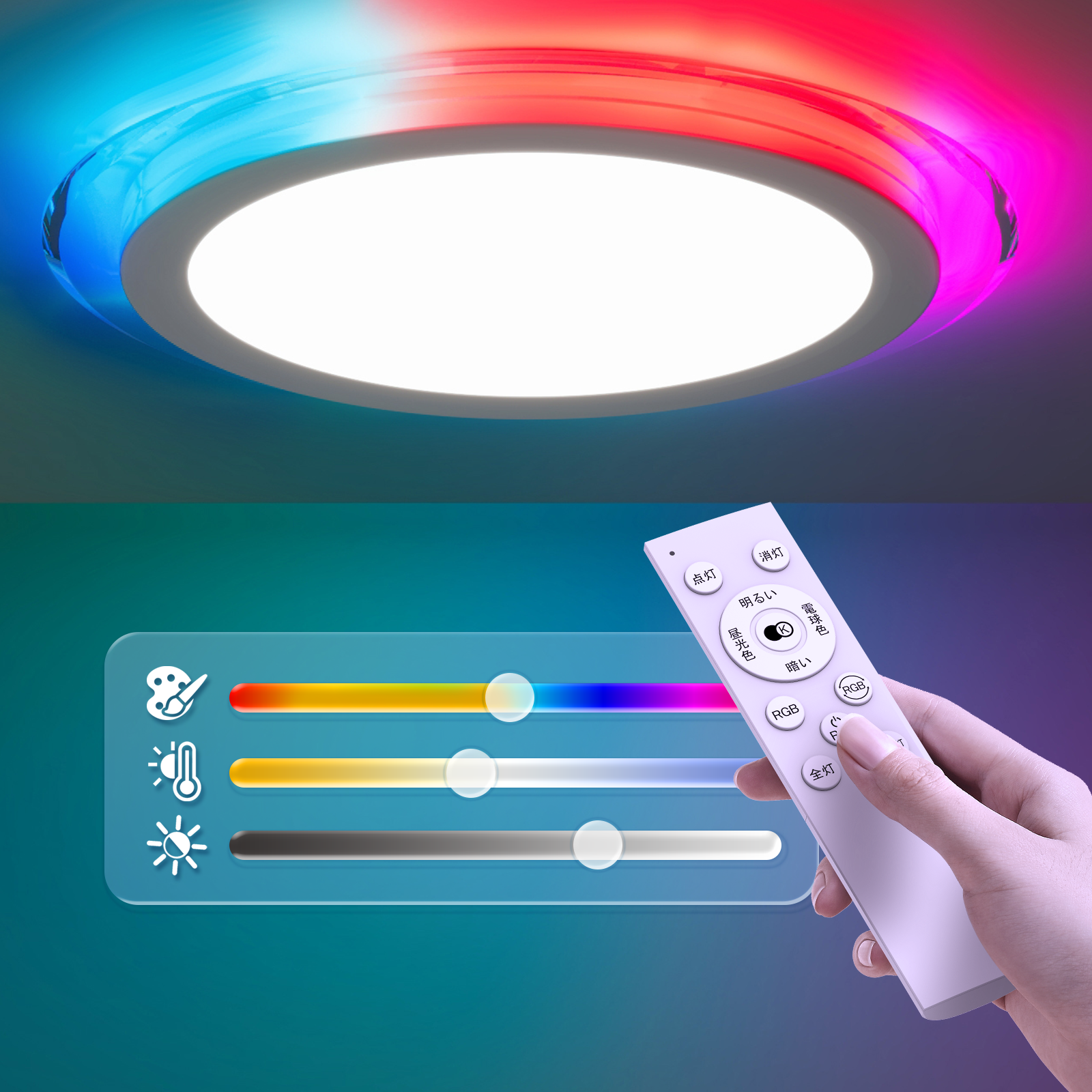 Coizabera LED シーリングライト6 畳 / 8 畳3600lmファッション導光板間接光 RGB カラー調光調色天井照明器具薄型雰囲気灯6 畳 / 8 畳リモコン付きスマートフォン APP 操作寝室 / ゲームルーム / リビング / 子供部屋適用